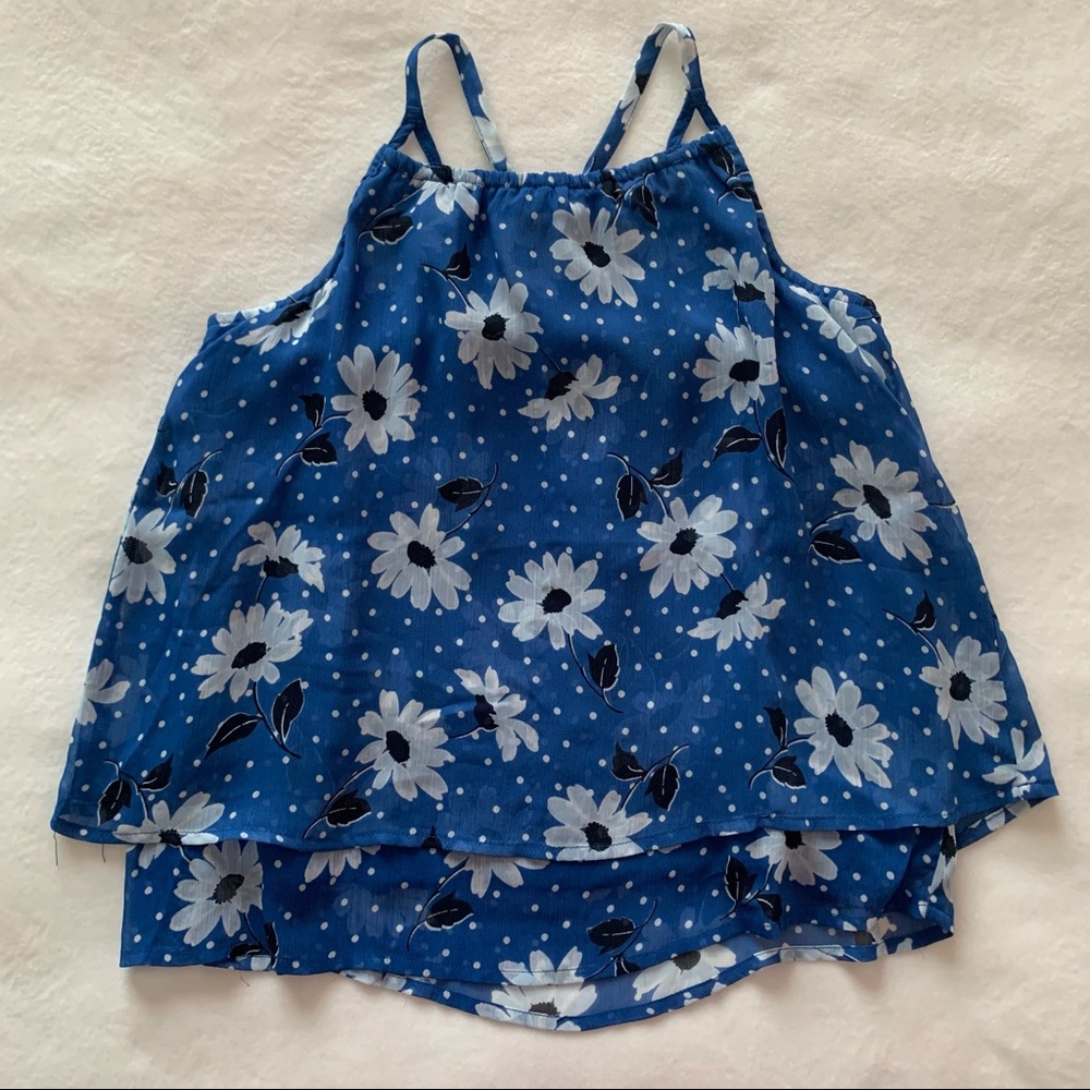 NWOT abercrombie kids Girls Bold Blue Floral Pattern Chiffon Tank Top Size 13/14